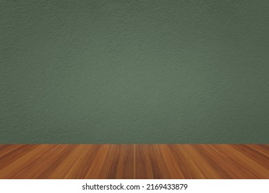 Luxury Perspective Of Dark Wooden Shelf On Grunge Green Wall For  Interior And Display Show Products, Studio Room 