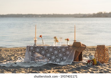A luxury picnic set up for an intimate romantic beach date