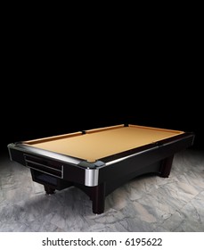 A Luxury Pool Table On The Spot Light. Granite Floor, Tan Felt.