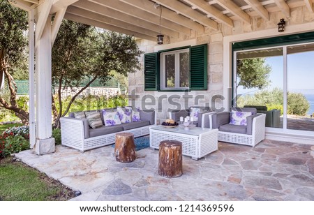 Luxury private villa terrace with view on Mediterranean sea