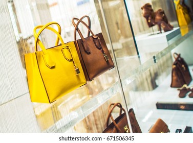 Luxury Purses and Shoes Shopping. Luxury Goods Concept Photo. Store Display.