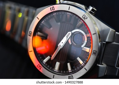 Luxury Quartz Watch With Analog Hands And A Digital Display And A Solar Battery, Tachometer.