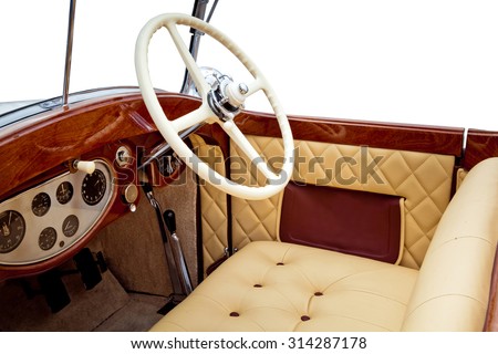 Luxury retro car interior isolated on white background