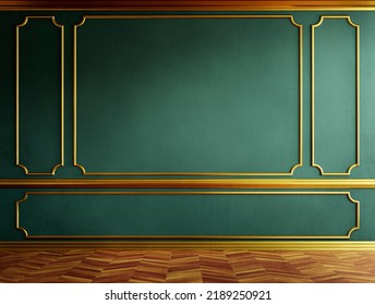 Luxury room interior with golden molding decor and blue wall in vintage style. Classical architecture background mockup - Shutterstock ID 2189250921