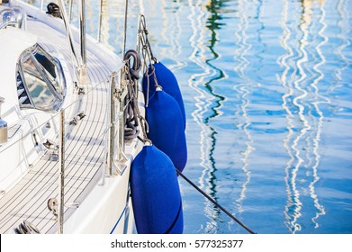 Luxury Sailing Boat Yacht At Marina Harbor.