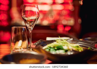 Luxury served evening banquet at modern restaraunt