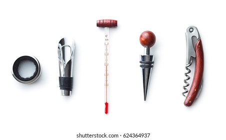 Luxury set of tools for winery isolated on white background.