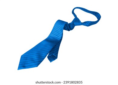 Luxury silk blue necktie on a white background.