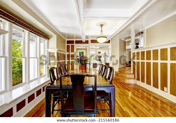 Luxury Spacious Dining Room Hardwood Floor Buildings