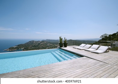 Luxury swimming pool with beautiful sea view. 