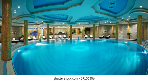 Luxury swimming pools in a spa hotel