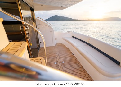 Luxury traveling. Interior of modern motor yacht.