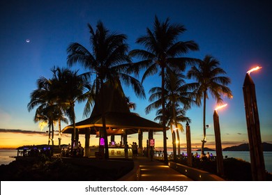 Luxury Tropical Beach Restaurant  At Night In Kota Kinabalu, Malaysia