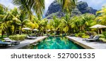 Luxury tropical vacation. Spa swimming pool in luxury resort in Le Morne, Mauritius island