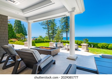 Luxury View Home Deck With Ocean View Fireplace Hot Tub And Patio Furniture