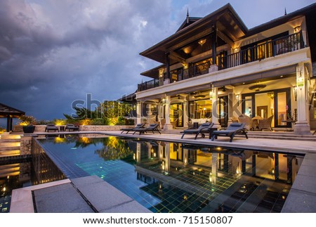 Luxury villa with big swimming pool interior outdoor