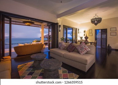 Luxury Villa Living Room Interior. Sea View 