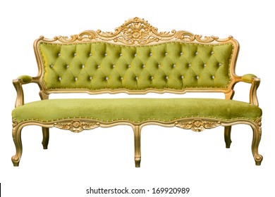 Luxury Vintage Green Couch Isolated On White Background