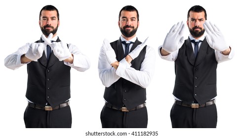 Luxury Waiter Doing NO Gesture