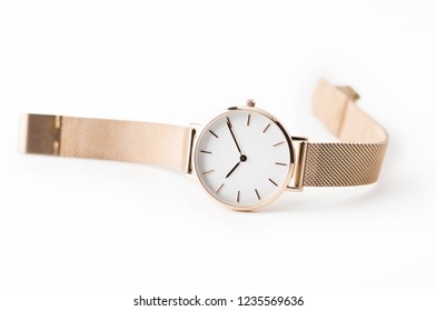 Luxury watch isolated on white background. With clipping path. Gold watch. Women watch. Female watch. - Shutterstock ID 1235569636