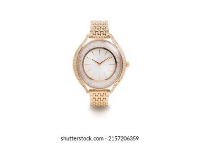 Luxury watch isolated on white background. With clipping path. Gold and diamond watch. Women watch. Female watch. - Shutterstock ID 2157206359