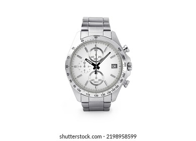 Luxury watch isolated on white background. With clipping path for artwork or design. White and Silver. - Shutterstock ID 2198958599