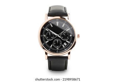 Luxury watch isolated on white background. With clipping path. Gold and black watch. - Shutterstock ID 2198958671