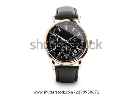 Luxury watch isolated on white background. With clipping path. Gold and black watch.