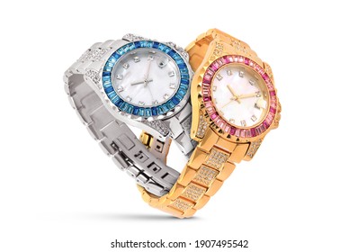 Luxury Watches Isolated On White Background With Clipping Path Gold Watch Women And Man Watches Female And Male Watches