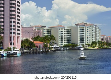 luxury waterfront development of homes, docks, condominiums and hotels in boca raton, florida
