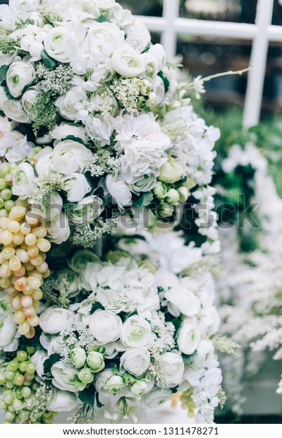 Luxury Wedding Decorations Bench Flowers Composition Stock Image