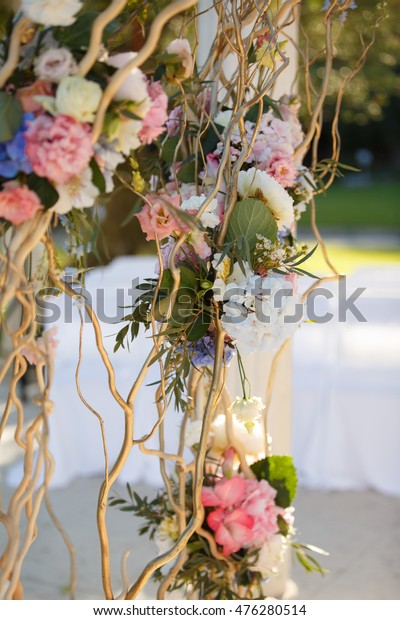 Luxury Wedding Decorations Fresh Flowers Outdoors Stock
