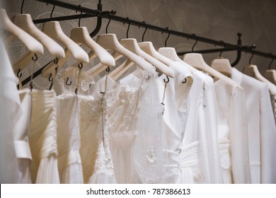 Luxury wedding dresses in a store in Milan