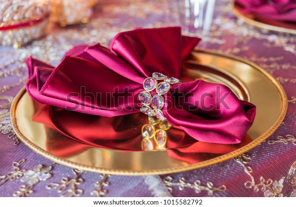 Luxury Wedding Reception Table Setting Closeup Stock Photo Edit