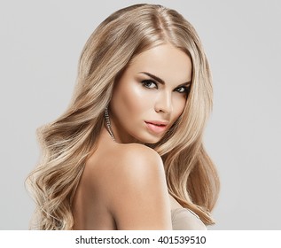 Luxury woman portrait with perfect hair and make-up blonde 