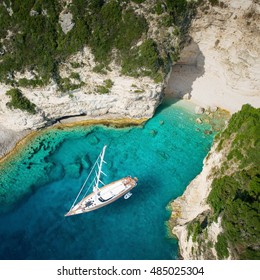 Luxury yacht in amazing bay of pure Greece Sea