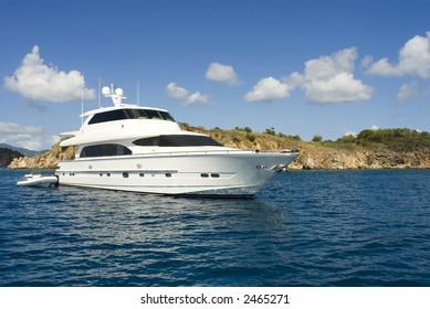 A Luxury Yacht Anchored In The Caribbean.