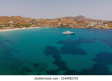 Luxury Yacht In The Beautiful Mediterranean Sea Near Greek Islands, Aerial Drone View