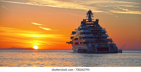 Luxury Yacht At Sunset. Yachting. Cruises