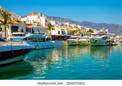 Luxury yachts in Puerto Banus Marina of Marbella, Spain. 