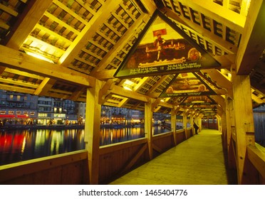 Luzern, Switzerland, 06 Dec 1998, Kapellbrücke, Traditional Wooden Bridge