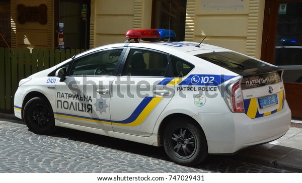 LVIV UKRAINE 09 09 17: Car of the National Police\
of Ukraine, commonly shortened to Police is the national police\
service of Ukraine. The agency is overseen by the Ministry of\
Internal Affairs
