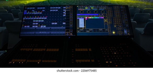 Lviv, Ukraine - April 18, 2020: Lighting Technician Equipment In Concert Hall