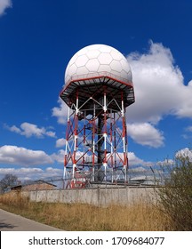 Lviv /Ukraine - April 20 2020: Air Doppler Radar Antenna With Golf-Ball Radome In Lviv International Airport