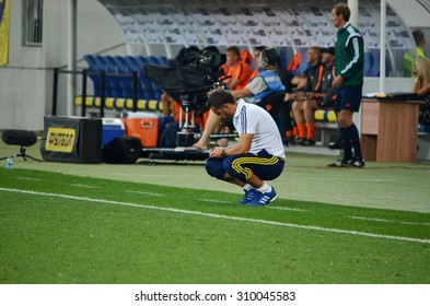 LVIV, UKRAINE - AUG 5: Vitor Pereira Squats During The UEFA Champions League Match Between Shakhtar Vs Fenerbahce, 5 August 2015, Arena Lviv, Lviv, Ukraine