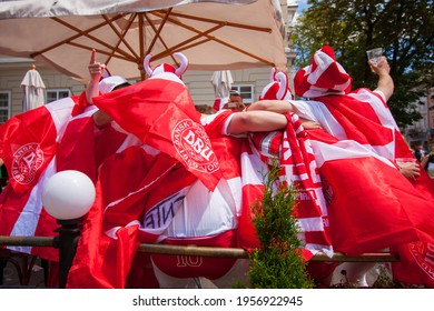 Lviv, Ukraine - June 17, 2012: Euro 2012, Danish Fans At The European Football Championship.