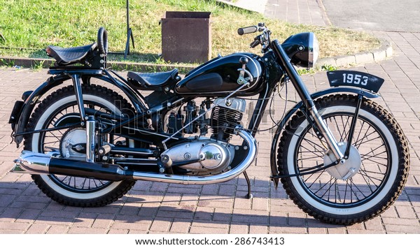 Lviv, Ukraine - June 2015:\
Auto festival Leopolis grand prix 2015. Old vintage retro\
motorcycle IZ
