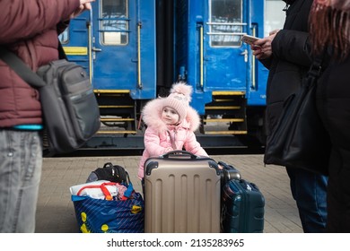Lviv, Ukraine - March 11, 2022: Ukrainian refugees on Lviv railway station waiting for train to escape to Europe during russian war