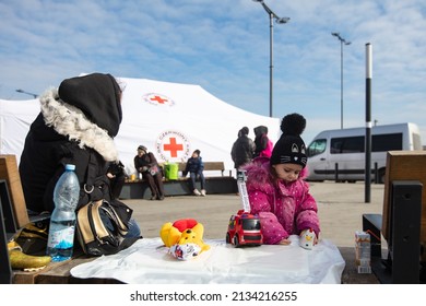 Lviv, Ukraine - March 9, 2022: Red Cross Help For Ukrainian Refugees On Lviv Railway Station During Russian War