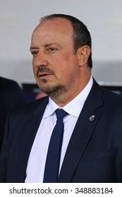 LVIV, UKRAINE - NOVEMBER 25, 2015: Real Madrid Coach Rafael Benitez Looks On During UEFA Champions League Game Against FC Shakhtar Donetsk At Arena Lviv Stadium